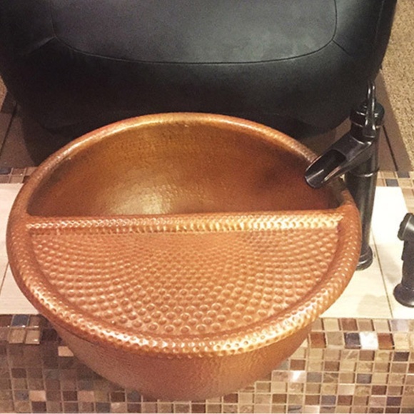 Other - Handmade Round Copper Pedicure Bowl 20" with Removable Copper Footrest